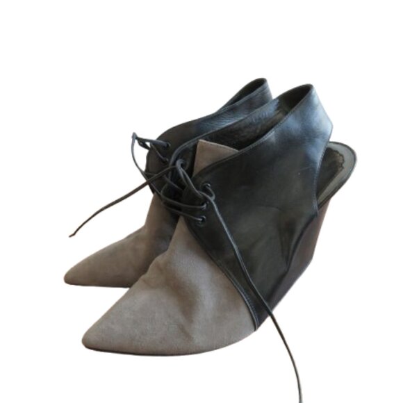 VINTAGE CHRISTIAN DIOR Black Gray Suede Leather Point Toe Wedge Slingback US 6 - Picture 1 of 16